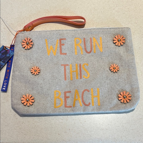 Violet Ray Handbags - We Run This Beach Canvas Wristlet - Pink & Yellow